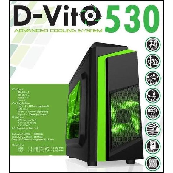 CASING PC Gaming KOMPUTER DAZUMBA ORIGINAL DVITO 530 NON PSU