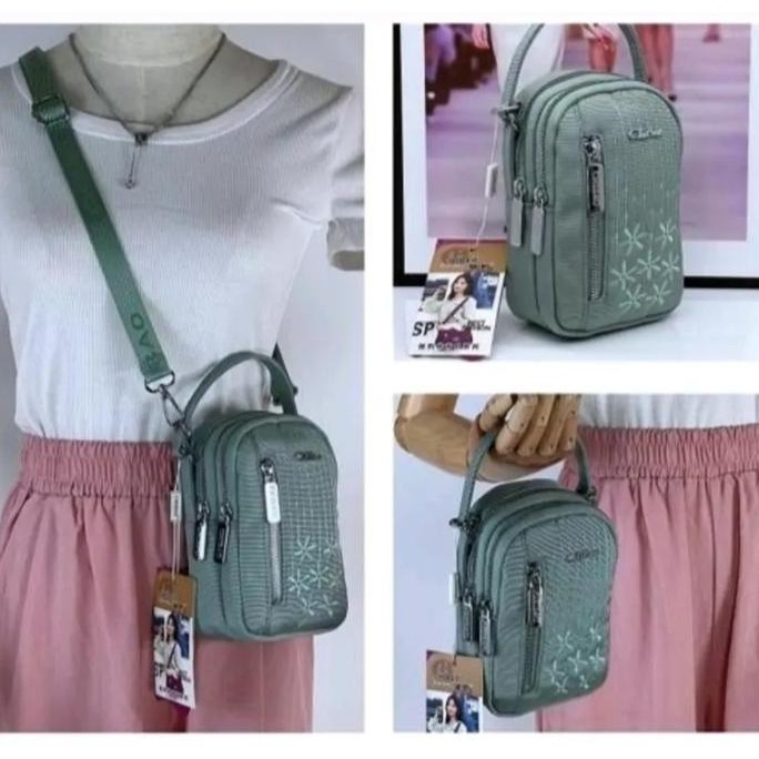 Promo Tas selempang mini wanita dompet HP chibao model terbaru 5891-22-35 motif bordir bunga bahan k