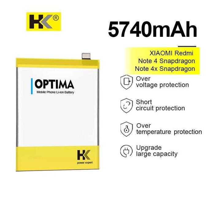 Hk Optima Baterai For Xiaomi Redmi Note 4 Snapdragon / Note 4X Snapdragon Bn43 5740 Mah 3.85V Double