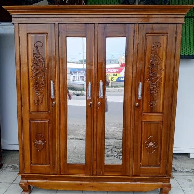 Promo lemari jati / lemari kayu jati 4 pintu non kaca COD