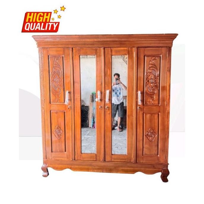 Promo lemari jati / lemari kayu jati 4 pintu COD