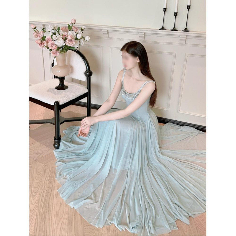 [COD]Gaun suspender jala warna super cantik dan cantik, gaun ulang tahun pinggang temperamen lembut