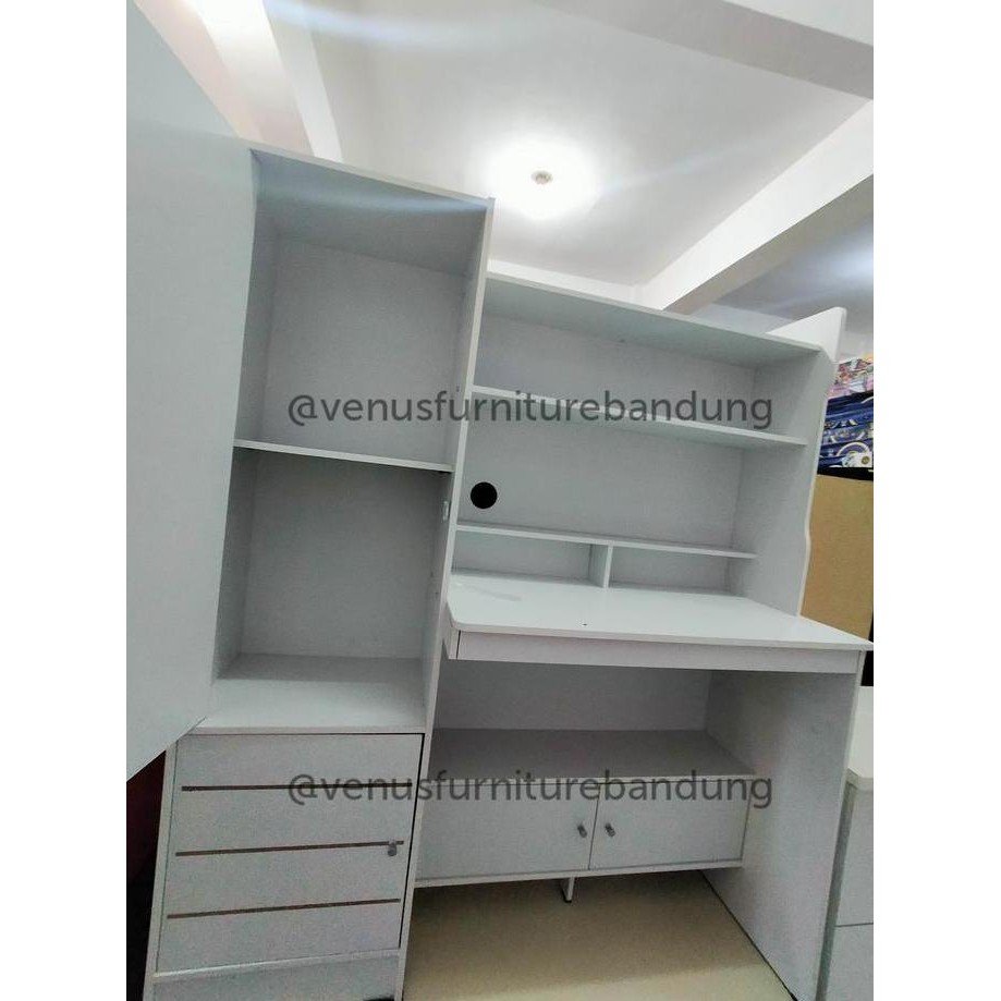 Meja belajar rak buku anak putih polos BANDUNG