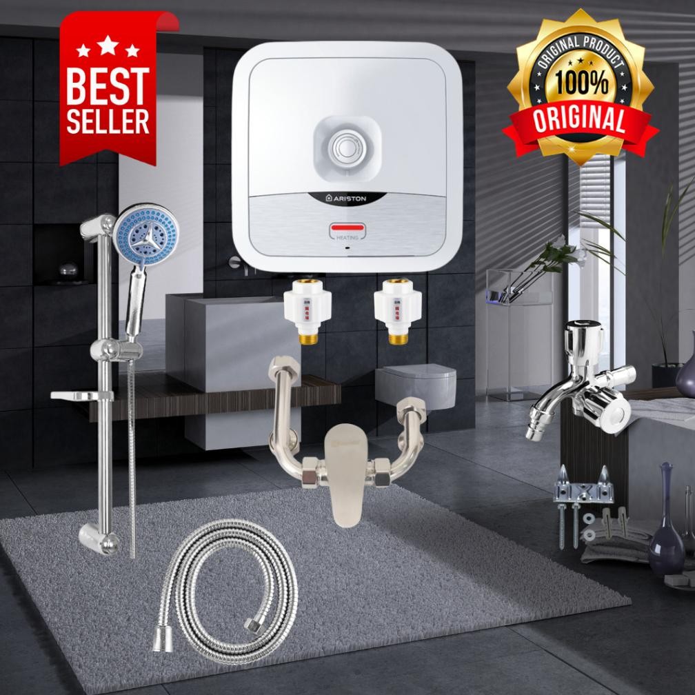 SWALLOWTAIL- Paket Komplit Water Heater Pemanas Air Kamar Mandi Ariston 30 Liter Tinggal Pasang