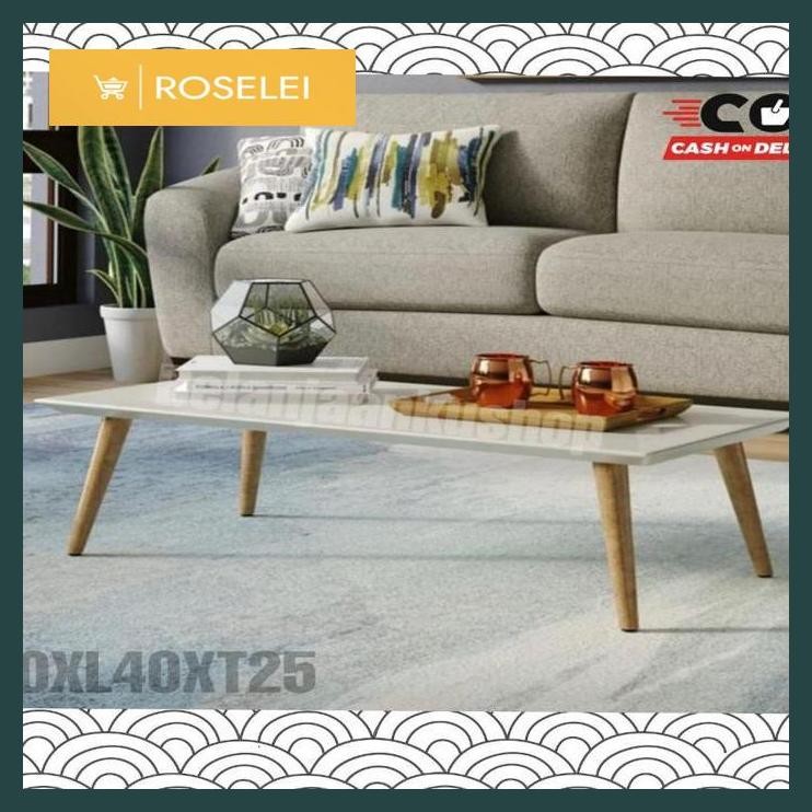 ROSELEI- Meja Lesehan Kayu Panjang Ruang Tamu 80x40 Minimalis Table coffe Meja Belajar Laptop Putih 