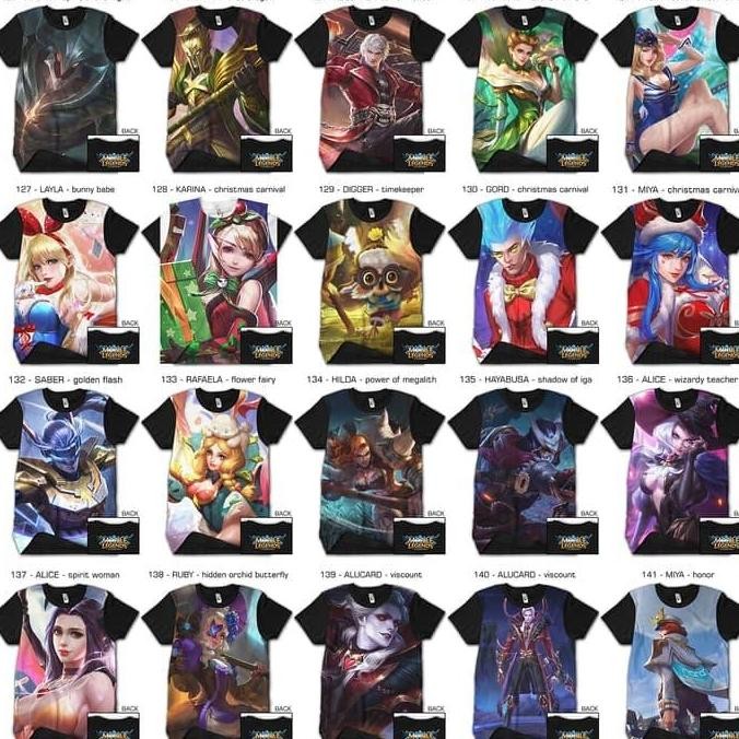 KAOS MOBILE LEGENDS HERO,ALUCARD,KAGURA,SABER,MIYA,LUNOX,ZILONG,GUISON