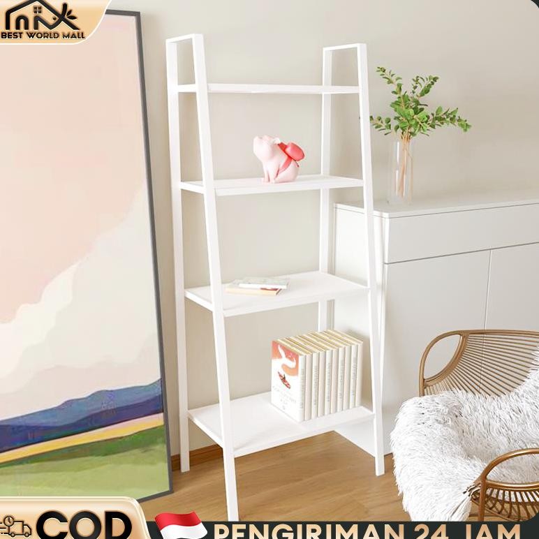 SWALLOWTAIL- BEST Rak Buku Rak Ruang Tamu Serbaguna Rak Besi 4 Tingkat Rack Metal Tempat Penyimpanan