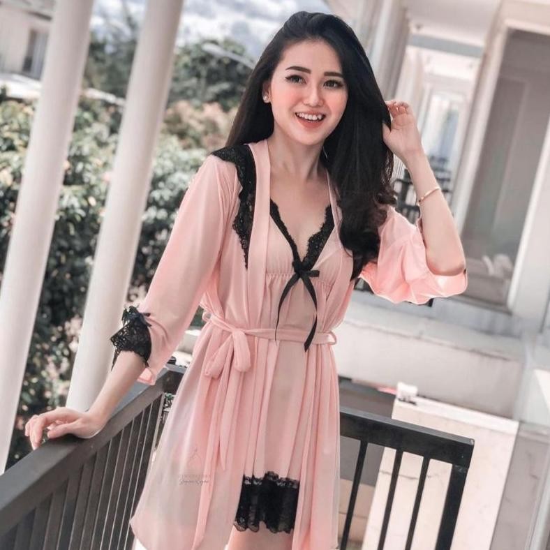 BELLA sexy lingerie premium murah bahan halus baju dinas malam baju harram 063 Lingerie Dress + Kimo