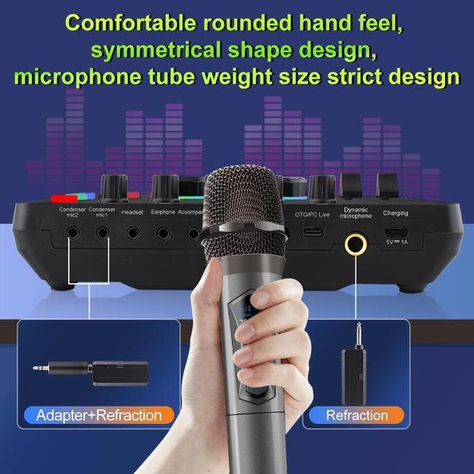 SiborieCodF999 Sound Card + W306 Profesional Two Mic Wireless Microphone Karoke Mic Set Original Mix