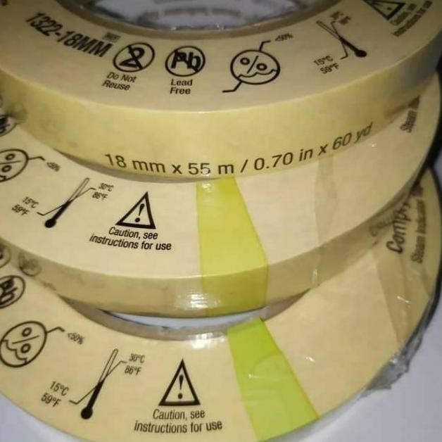 PITA AUTOCLAVE TAPE 3M 1322 INDICATOR STEAM 12MM / 18MM X 50 METER ORIGINAL DAN TERPERCAYA
