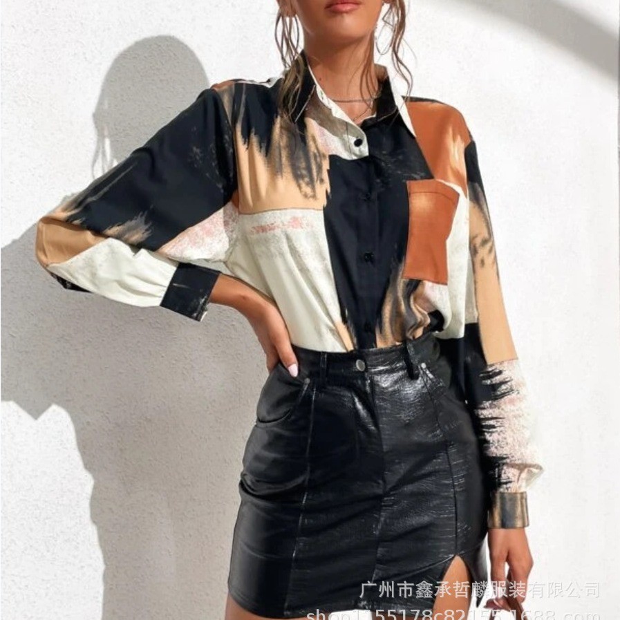 2025Trendy Cardigan Black Turn-Down Collar Small Off-Shoulder Single-Breasted Long Sleeve Shirt