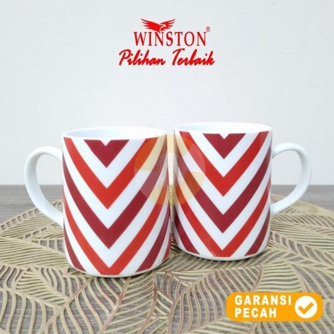 Winston 1Pcs Mug Decal Red Keramik 400Cc | Mug Gagang | Gelas Minum