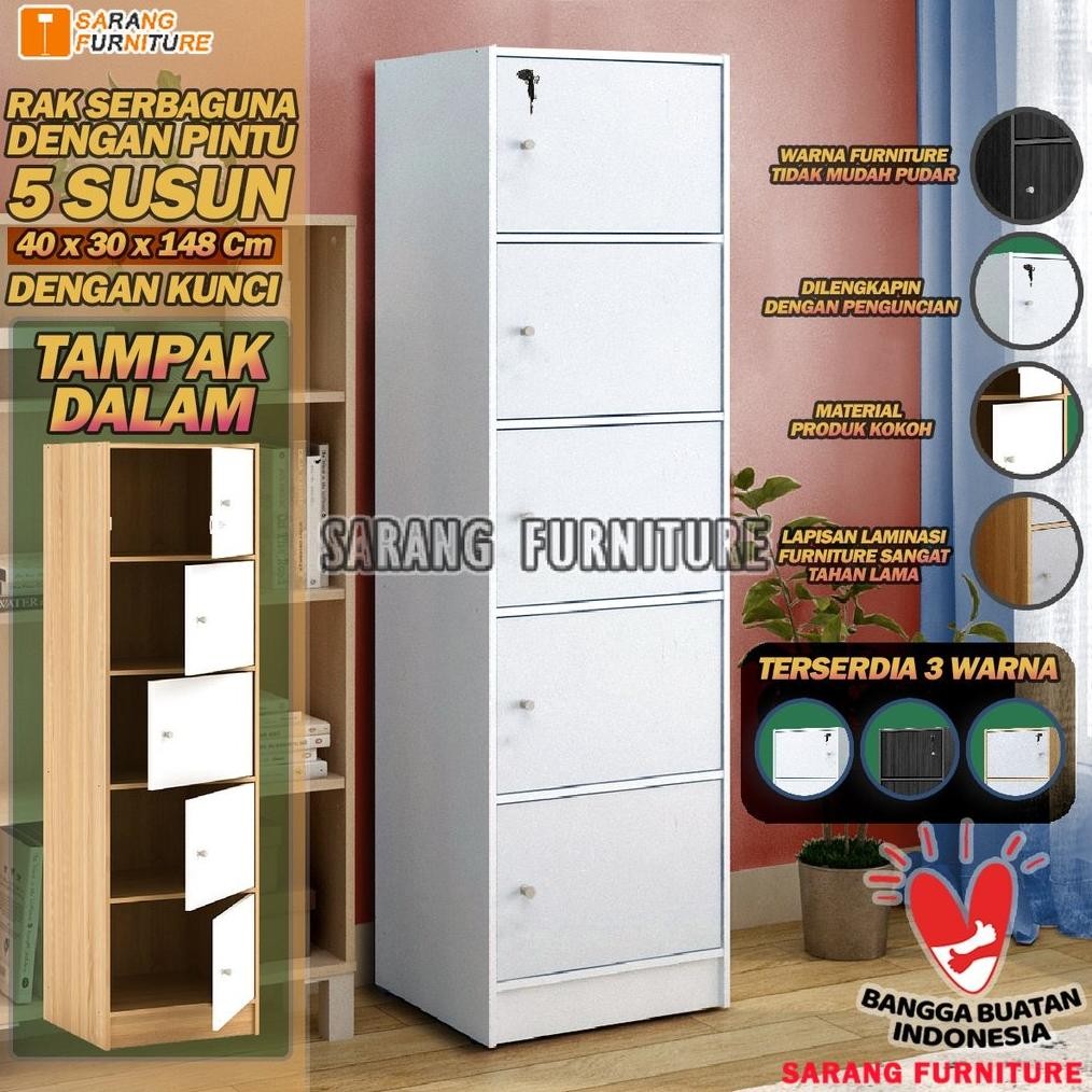 SWALLOWTAIL- LEMARI RAK BUKU SERBAGUNA SUSUN 3 SUSUN 4 SUSUN 5 SUSUN KAYU DENGAN KUNCI TERBARU MURAH
