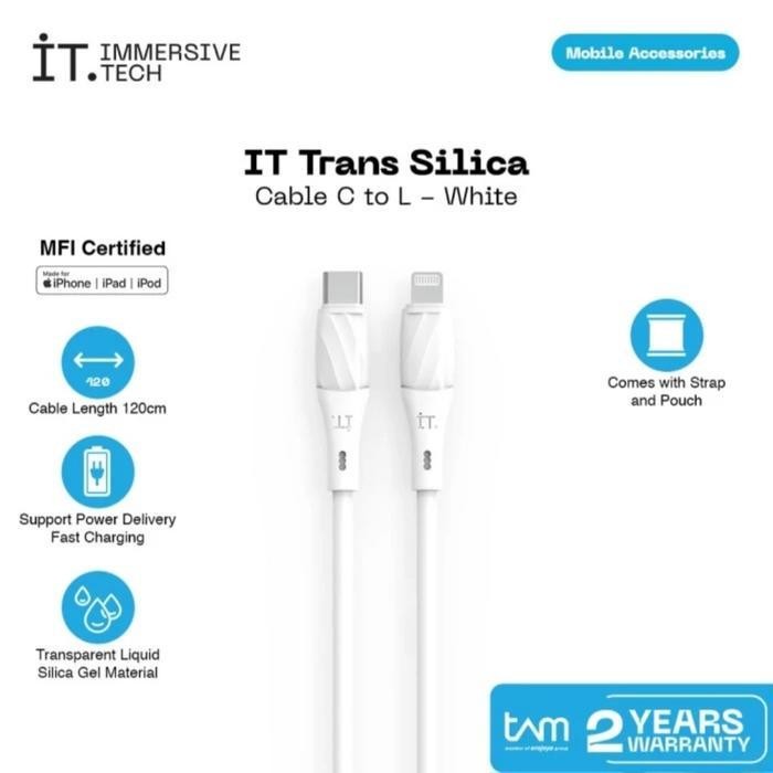 iT Trans Silica Cable Charger iPhone USB Type C to L Lightning White