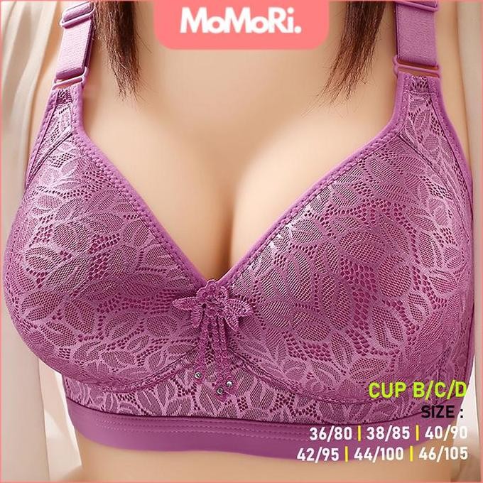 Bra Wanita Cup Besar Renda Tanpa Kawat Bh Jumbo Motif Bunga Bigsizeibu