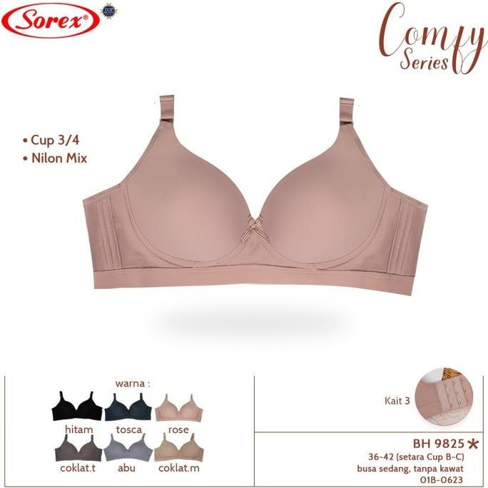 Bra Sorex 9825 Busa Tanpa Kawat Kancing 3 Cup Besar Bra Bh Sorex