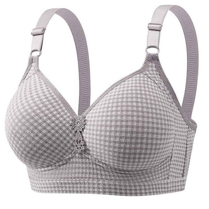 Bra  Wanita Tali Tebal Tanpa Kawat Busa Tipis Bh Motif Kotak Kait 3 Size 38-44