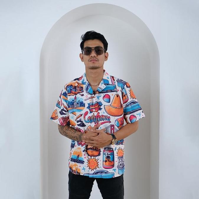 DA84 }} Dowear Baju Kemeja Motif Cewe Cowo Motif Full Printing Oversize Pria Wanita CALIFORNIA ICON 