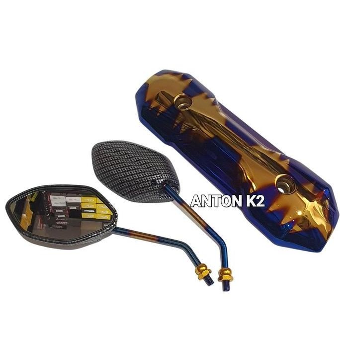 Kaca Spion Standar Thailook Paket Tutup Knalpot Besi Motor Beat Vario Karbu/Beat Fi Iss Esp/Spacy
