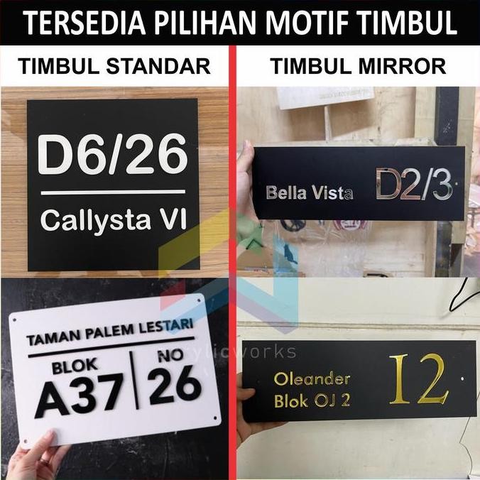 Nomor Rumah Acrylic Modern Timbul Negatif Nyala LED