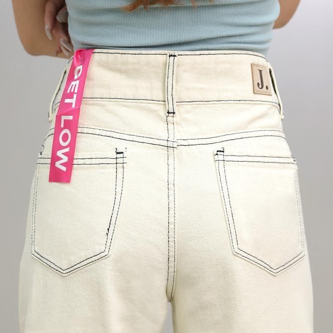 Promo Jiniso Get Low - 582 Baggy Highwaist Celana Jeans Wanita Warna Cookies And Cream Cod