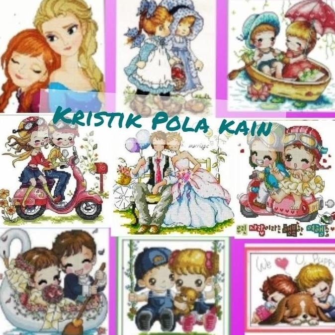 paket kristik pola kain anak dan couple cross stitch sulam diy