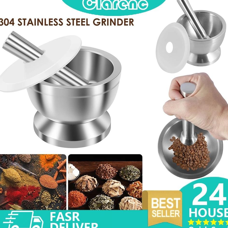 Cobek Stainless Ulekan Stainless Tumbukan Bumbu Dapur Dengan Tutupmortar Pestle Tumbukan Bumbu Stain