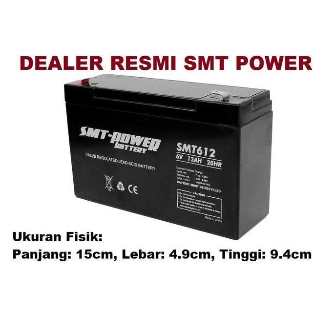 SMT POWER SMT612 SMT 612 6VOLT 12A Aki Baterai Kering Mobil Motor Pliko Mainan Anak Battery VRLA 6V 