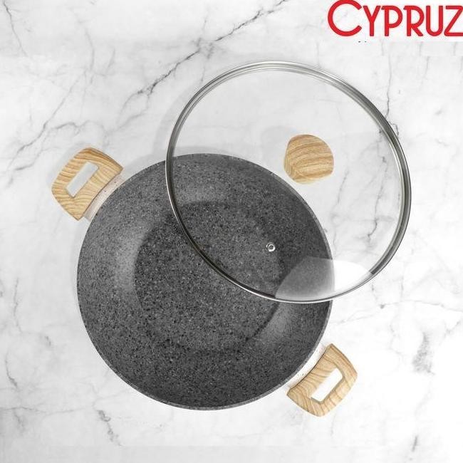 Cypruz Wok Pan Induksi Cypruz Ki-0805 Kuali Tutup 30 Cm White Granite