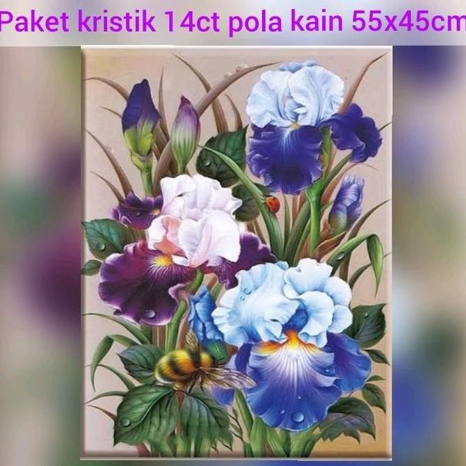 DIY paket kristik bunga anggrek lebah iris pola kain cross stitch kit 14ct