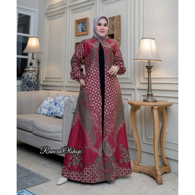 Baju Gamis Batik Pesta Kombinasi Jetblack Dres Batik Kondangan Gamis Seragaman Pesta
