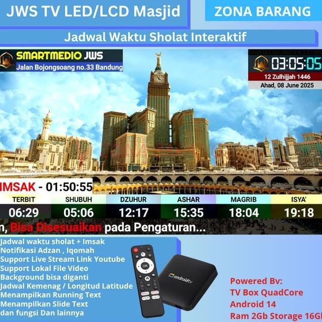 Smartmedio Jws Set Top Box Stb Android Jadwal Dital Waktu Sholat Tv Led Lcd Notifkasi Adzan Iqomah T