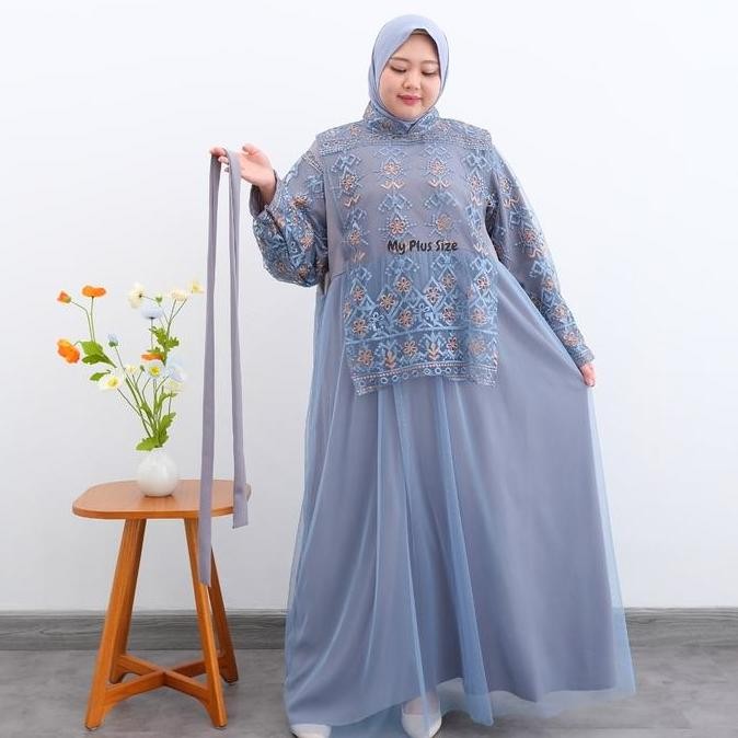 Gamis Vest Brukat Tile Jumbo Wanita 3892, Ld 135 Cm & 150 Cm / Gamis Eid Series Jumbo Wanita