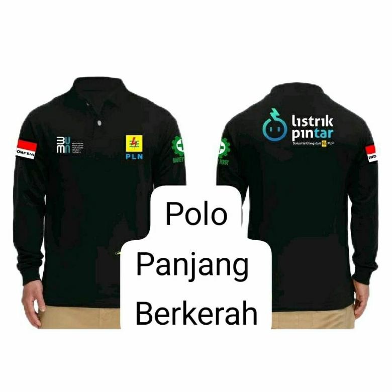 KAOS POLO BERKERAH LENGAN PANJANG LISTRIK PINTAR BELAKANG DAN DEPAN LOGO PLN // KAOS POLO BERKERAH P