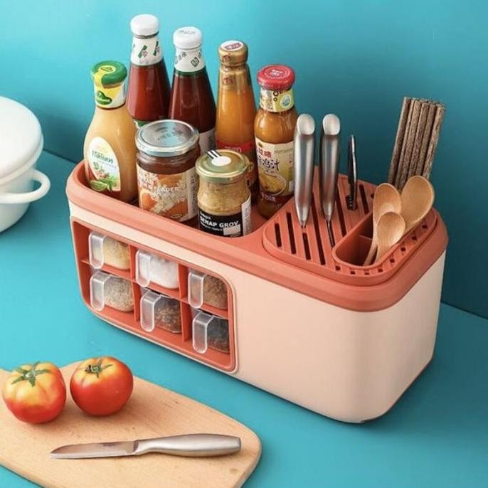 Rak Bumbu Dapur Susun Gantung Rak Serbaguna Plastik 6 Laci - Putih