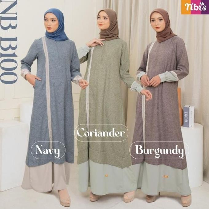 Gamis Nibras Nb B100 Warna Biru Navy Dress Muslimah Busui Branded Adem