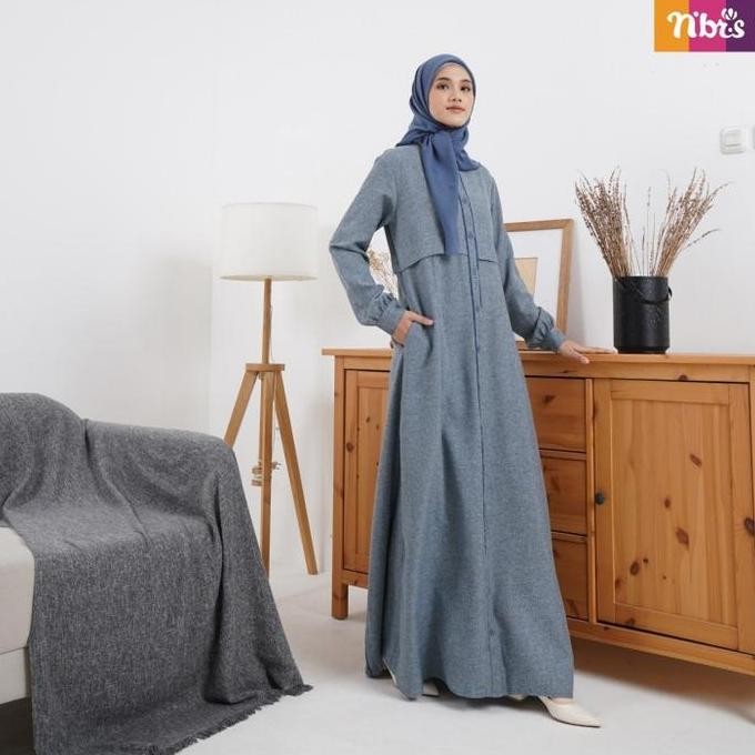 Gamis Nibras Nb B97 Warna Biru Navy Dress Muslimah Busui Branded Syari