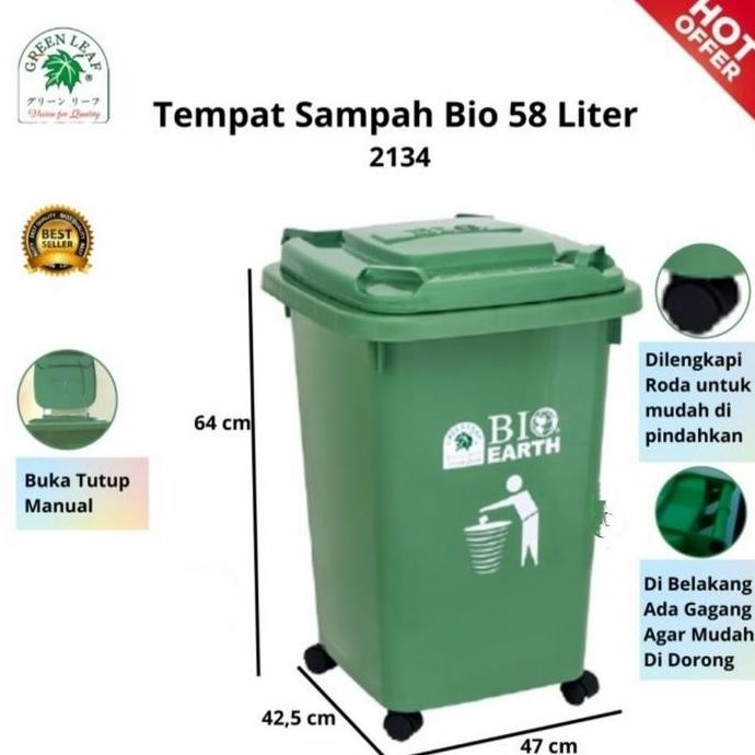 TEMPAT SAMPAH BIO 58 LITER/TEMPAT SAMPAH SEGI RODA GREEN LEAF 2134