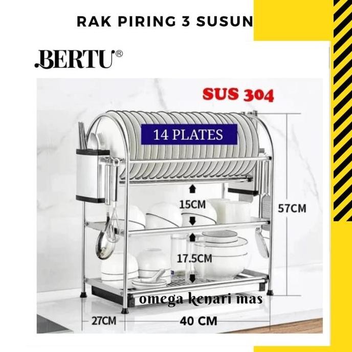RAK PIRING 3 SUSUN STAINLESS STEEL 304 RAK DAPUR