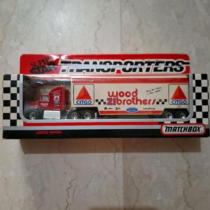 matchbox transporters ford aeromax low bed trailer  wood bro 1991