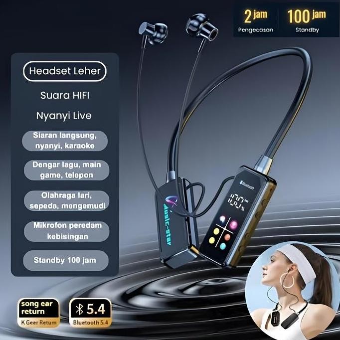 HD Screen Bluetooth Neckband Headphones Headphone Leher Bluetooth 5.4 HiFi Stereo Outdoor Sports Hea