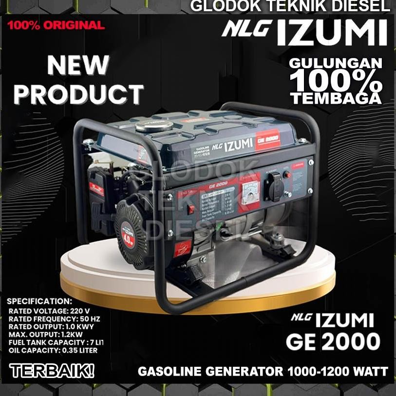 albertGokil NLG IZUMI Genset Bensin 1200 1000 watt Gasoline Generator Listrik GE 2000 1 Phase 1.0 - 