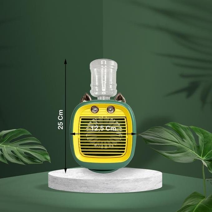 TERBARU Kipas Angin Mini Double Spray Fan Viral Galon Rotating Nano Mist 3-Speed Wind Karakter Fox L