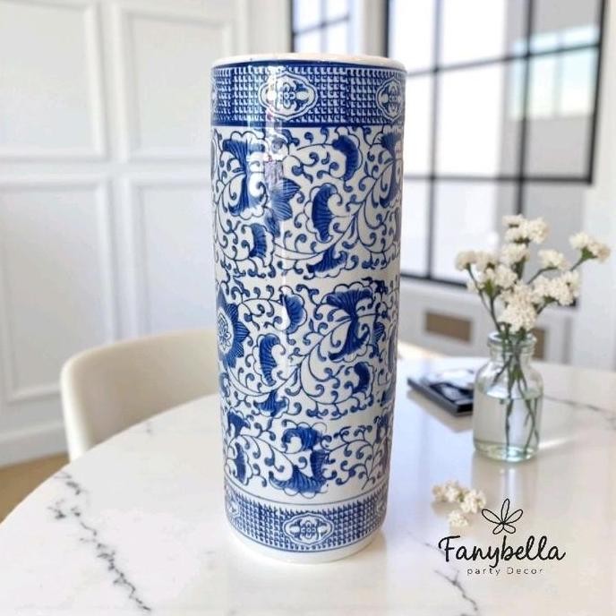 Tempat Payung Keramik Guci Vas Bunga Keramik Porselen Biru Putih Impor