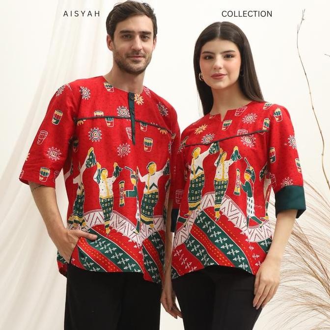 Promo Aisyah Collection - Batik Maluku Tari Lenso Set Couple Baju Adat Modern Motif Etnik Nusantara 