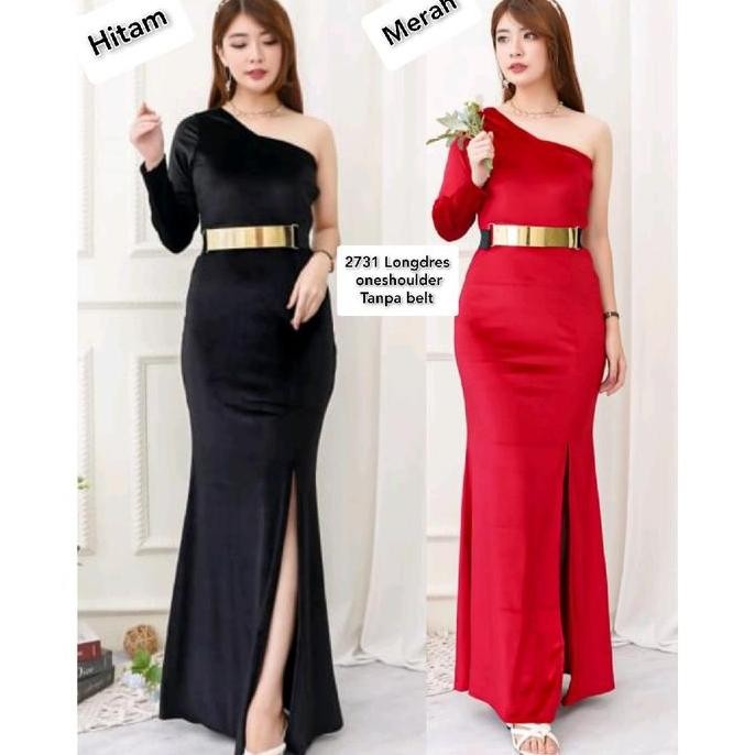 Promo 2731 LONGDRES ONESHOULDER SEXSY PANJANG BLUDRU VELVET PESTA NO BELT Formal Wanita COD