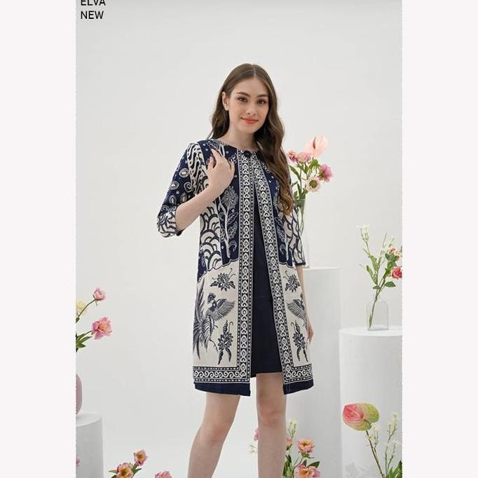 Promo Evercloth Elva Dress Batik Lengan Panjang Tunik Batik Couple Batik Modern Dress Wanita Slimfit