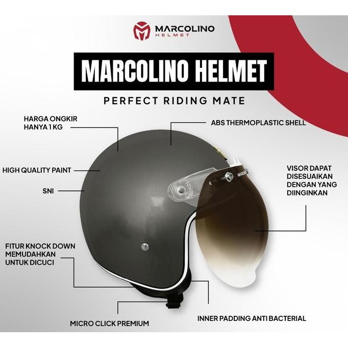 COD [ Hijau Pastel With Pet ] Helm Bogo Retro Marcolino Pastel SNI Motorcycle