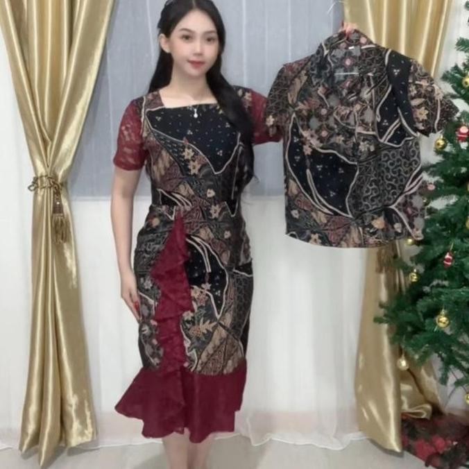 Promo Dress Batik Vior Model Spesial dengan Kombinasi Premium Batik dan Brukat - Hitam, Maxi, Kondan