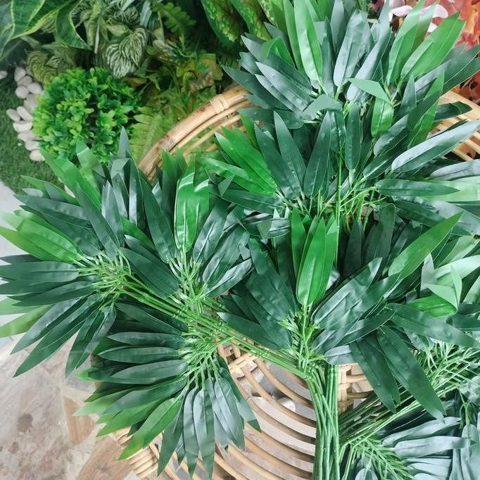 DF216>> 1 Lusin Daun bambu Latex/bungaArtificial/BungaHias/TanamanPlastik/ Daun Bambu Hijau/Daun Bam